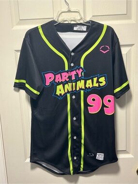 PARTY ANIMALS EVOSHIELD SHORT SLEEVE BASEBALL JERSEY #99 BLACK SIZE SMALL